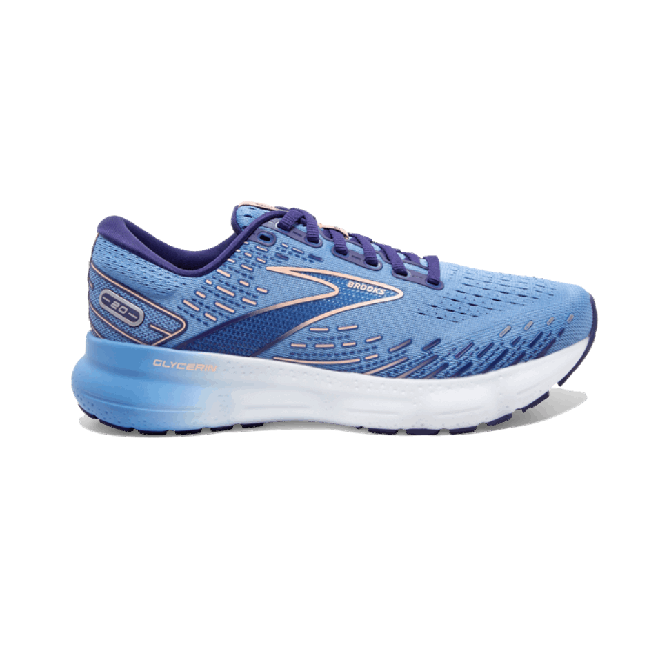 Brooks Glycerin 20 Glückseliges Blau-Pfirsich-Weiß